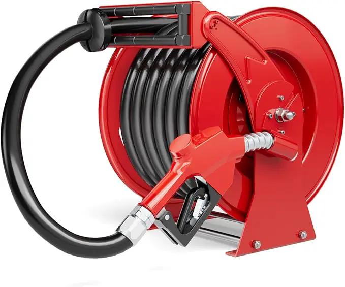 Fuel Hose Reel, Retractable 1" x 50' Extra Long Diesel Hose, 300 PSI Industrial Carbon Steel Diesel Hose Reel Auto Swivel Rewind with Fueling Nozzle for Vehicle Tank Truck Trailer Ship by GreenHaven Gardens