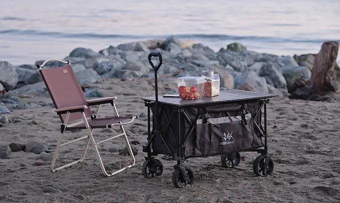 Whitsunday Folding Collapsible Utility Wagon, 400Lbs Heavy Duty Outdoor Park Beach Wagon with Table and Side Pocket for Garden Camping Sports Shopping Purple by GreenHaven Gardens
