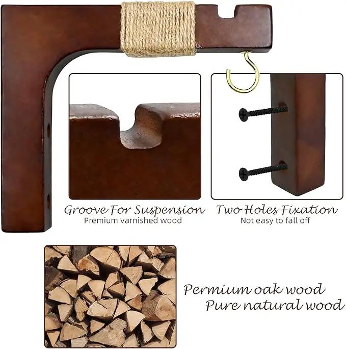 Plant Hanger Hooks for Indoor Hanging Plants, 2 Pack Rustic Farmhouse Wooden Hanging Basket Wall Bracket Plant Hooks for Indoor Outdoor Flower Pots Lanterns Wind Chime Balcony Light Garden Decoration by GreenHaven Gardens