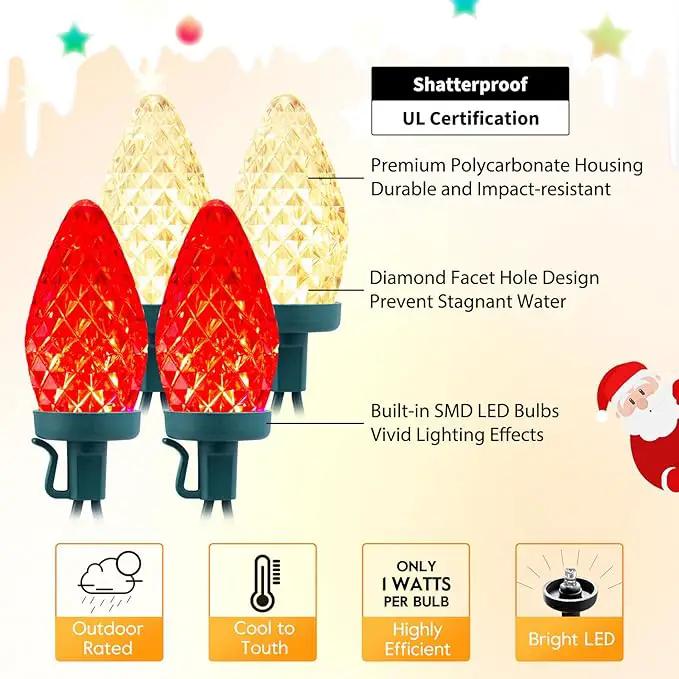 Brightown C9 LED Christmas String Lights, 66ft 100 LED Waterproof Strawberry String Lights, Plug-in Extendable Green Wire Lights String for Outdoor Outside Patio Party Decoration, Red and Warm White by GreenHaven Gardens