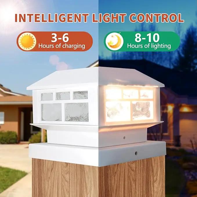 Solar Post Lights Outdoor, 20LM Fence Post Cap Lights, Waterproof, 2 Light Modes, Fit 3.5x3.5in 4x4in 5x5in Wooden Post, Solar Power Deck Lights for Garden Deck Patio Decoration(White 2Pack) by GreenHaven Gardens