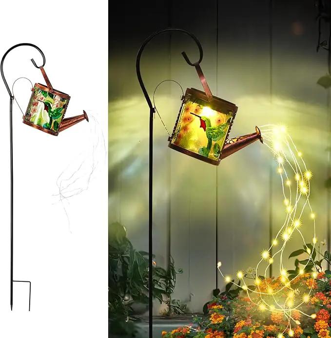 Larekook Solar Outdoor Watering Can Lights Decorative Path Lights, Metal Glass Solar Garden Light Outdoor Waterfall Decor Ornament for Yard Lighting Outside Hummingbird by GreenHaven Gardens