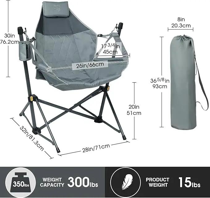TIMBER RIDGE Hammock Camping Chair with Adjustable Backrest, Heavy Duty Folding Hammock Chair Supports 300lbs, Portable Hammock Chair for Camping, Travelling and Patio, Grey 2 Pack by GreenHaven Gardens