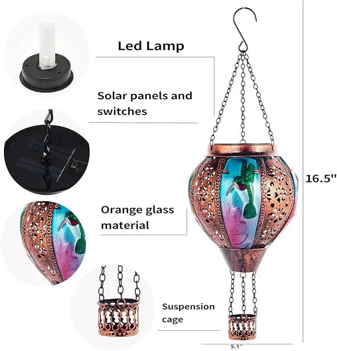 Hot Air Balloon Solar Lantern Hummingbird Lights, Flickering Flame Solar Hanging Lights for Outside,Waterproof for Garden Yard Patio Porch Decoration（Hummingbird） by GreenHaven Gardens
