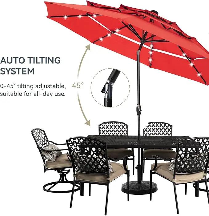 GREEN PARTY 10ft Outdoor Patio Umbrella, Auto-Tilt Market Table Umbrellas with Crank, 8 Sturdy Ribs & 1.5" Pole UV Protection for Garden Deck Backyard Pool by GreenHaven Gardens