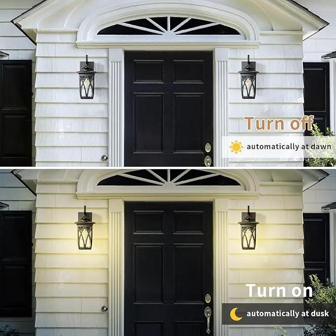 JYZ Dusk to Dawn Outdoor Wall Lantern, Craftsman Style Large Exterior Sconce Light with Water Ripple Glass, Traditional Porch Light Fixture Wall Mount Lamp for Front Porch Doorway Garage Patio Garden by GreenHaven Gardens