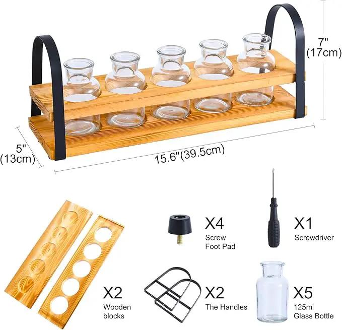 Plant Propagation Stations with Wood Stand, Desktop Plant Terrarium for Propagating Hydroponic, Flower Vase for Home Kitchen Office Decor, Plant Lover Gifts by GreenHaven Gardens