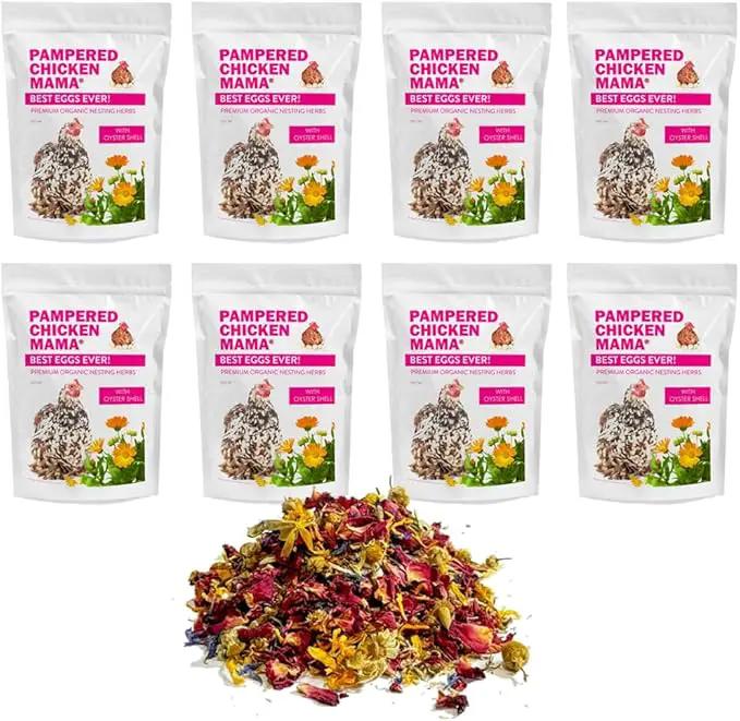 Pampered Chicken Mama Best Eggs Ever! Nesting Herbs for Chickens (8 Pounds Total) for Chicken Nesting Boxes Calcium Supplement for Chickens | Chicken Feed Supplies, Hen Treats for Coops (8 Bags) by GreenHaven Gardens