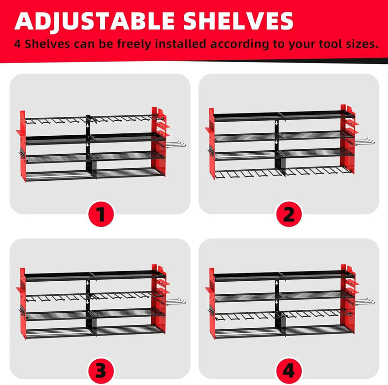 Power Tool Organizer Wall Mount with 8-Drill Holders-400Lbs Load Heavy Duty Metal 4-Layers Garage Storage & Organization Battery Tools Rack with Side Panels Utility Racks Workshop Gifts for Men by GreenHaven Gardens