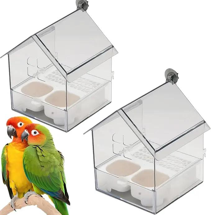 Ziveseller/Sowhathow Pull-Out External Parrot Feeder, Parrot Feeder Parakeet House Bird Bath Transparent Dish Water, Hanging Wild Bird Seed with Squirrel Proof Tray (White*2) by GreenHaven Gardens