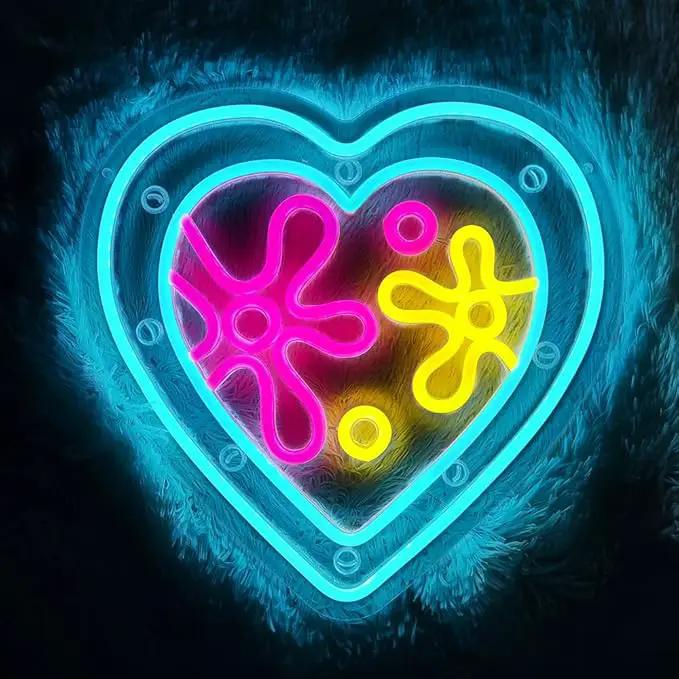 Cartoon Sea Wolrd Neon Lights Ocean World Porthole Neon Signs Heart Shaped Porthole Neon Light Up Sign Led Ocean Neon Sign for Bedroom Birthday Gifts for Kids USB Powered,Size13.5 * 12.5inch(JWD026) by GreenHaven Gardens