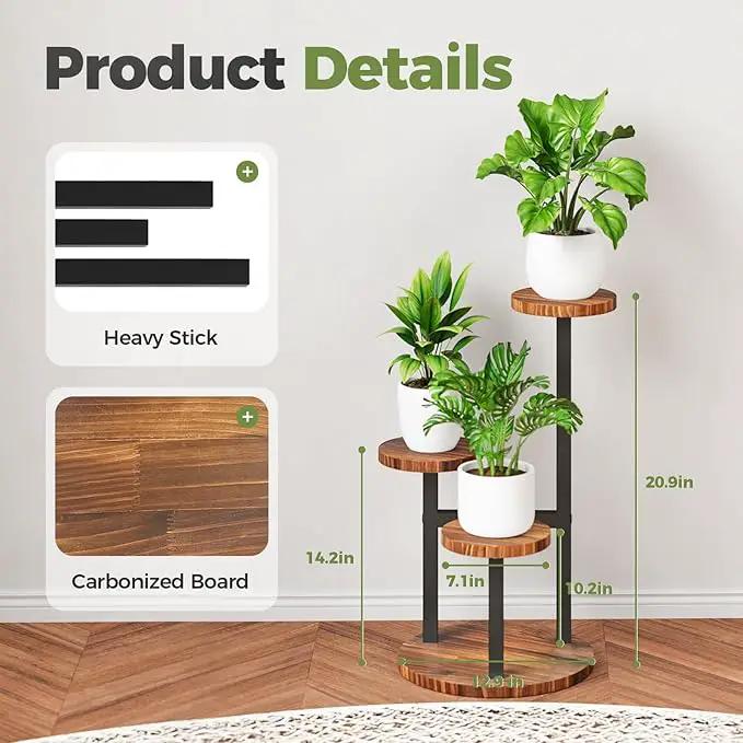 Bamworld 3 Tier Plant Stand Indoor Small Plant Shelf Outdoor Metal Tall Flower Holder Table Support Rack Garden Accessories for Plant Lovers(Brown) by GreenHaven Gardens
