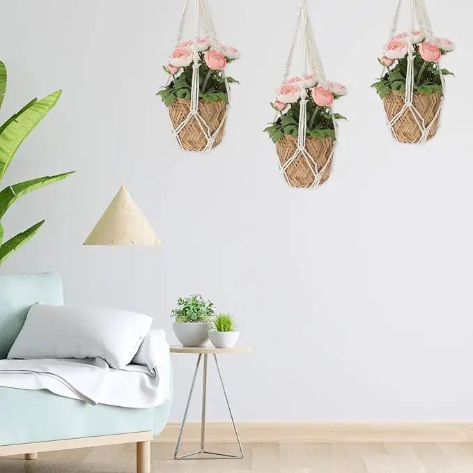 2 PCS Macrame Plant Hanger Indoor Hanging Plant Holder Hand-Woven Cotton Rope Flower Pot Basket with Metal Hook Rings Window Plant Hanger for Outdoor Hanging Pots Home Boho Decor, No Tassels, 23.6" by GreenHaven Gardens