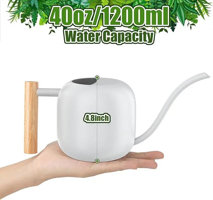 Green Moon Water Can Indoor Plant White 1.2L/41oz with Long Spout Small Water Can Metal Watering Can Pot for Indoor House Plant Bonsai Outdoor Garden Flowers Decorative by GreenHaven Gardens
