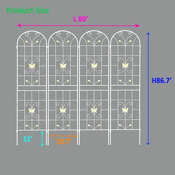 4 Pack Metal Garden Trellis 86.7" White Fence Rustproof Garden Trellis for Climbing Plants Support Roses Flower Outdoor Lawn, Cream White by GreenHaven Gardens