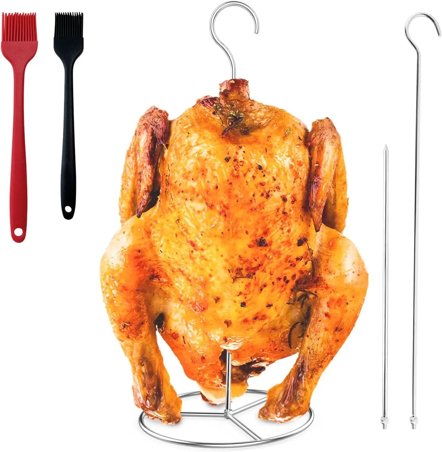 Fengzhe Stainless Removable Vertical Skewer Grill - Brazilian Barbecue Meat Spit Rack, with 1 Hook, 1 Spike, & 2 Brushes, Perfect for Grilling Steak, Whole Chickens, Whole Fish, Large Cuts of Meat. by GreenHaven Gardens