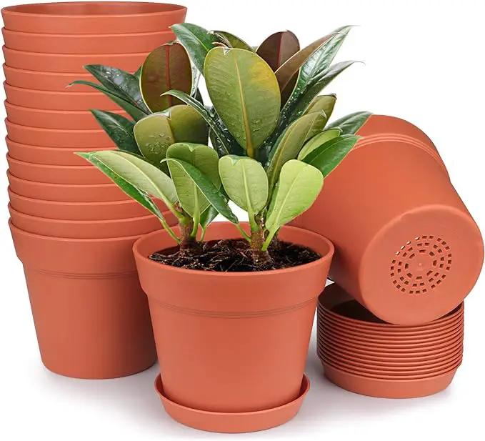 Homenote Pots for Plants, 15 Pack 6 Inch Plastic Planters with Multiple Drainage Holes and Tray - Plant Pots for All Home Garden Flowers Succulents (Terra Cotta) by GreenHaven Gardens