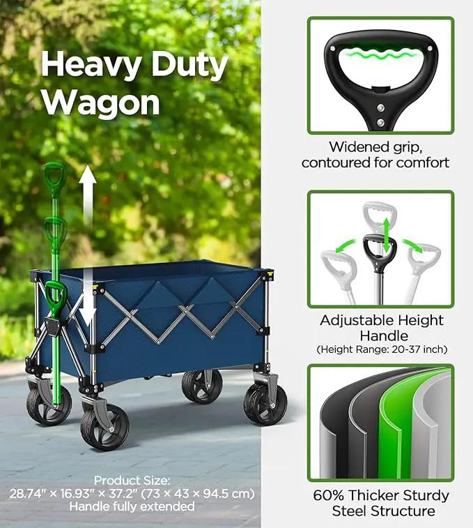 Beach Wagon,Collapsible-Wagon 220lbs with Big Wheels FoldableWagon Carts,Portable Utility for Garden Grocery Sports Camping All Terrain-Blue by GreenHaven Gardens
