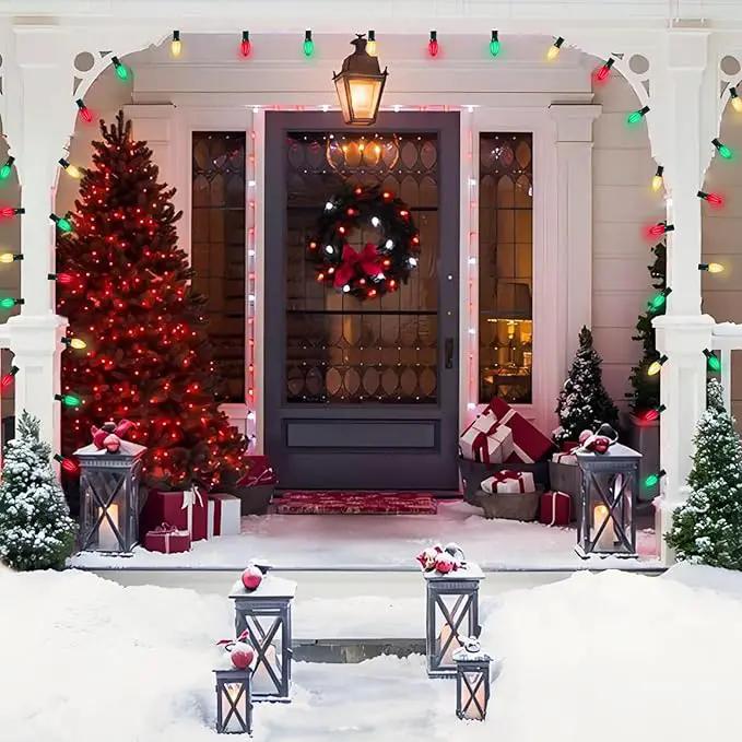 C7 LED Christmas Lights Outdoor, 25FT Clear Red Green and Frosted White Christmas String Lights with 27 LED Energy-Efficient Bulbs, Hanging Christmas Decorations Lights for Party Patio Garden Yard by GreenHaven Gardens