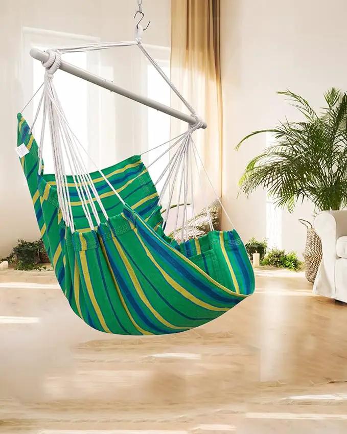 ADVOKAIR Hammock Chair Swing (500 lbs Max) - Hanging Hammock Chair Rope Swing Indoor for Bedroom, Outdoor, Patio, Bedroom, Porch, Deck - Sturdy Steel Bar with Anti-Slip Safety Rings by GreenHaven Gardens