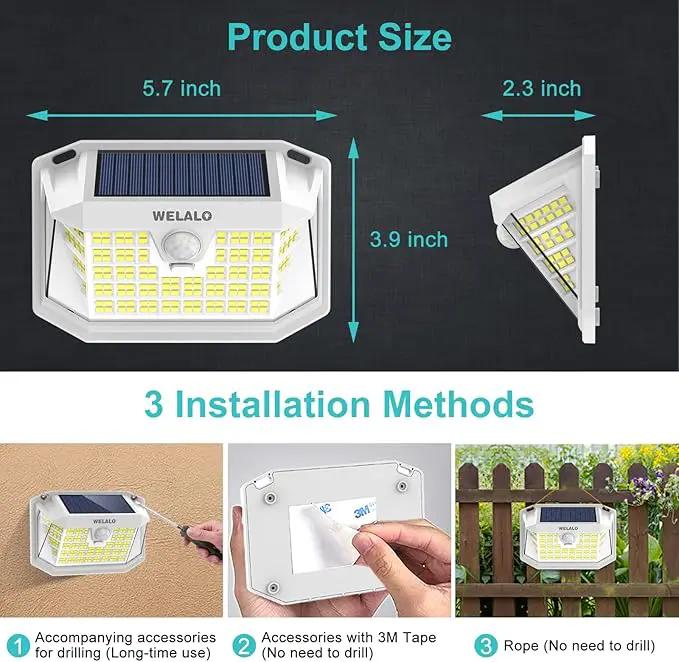 Solar Motion Sensor Lights Outdoor, [3 Modes/4 Pack/188 LED] 270° Wide Angle Lighting, Security Solar Powered Wall Lights, IP65 Waterproof Flood Lights for Fence Porch Yard Patio(White) by GreenHaven Gardens