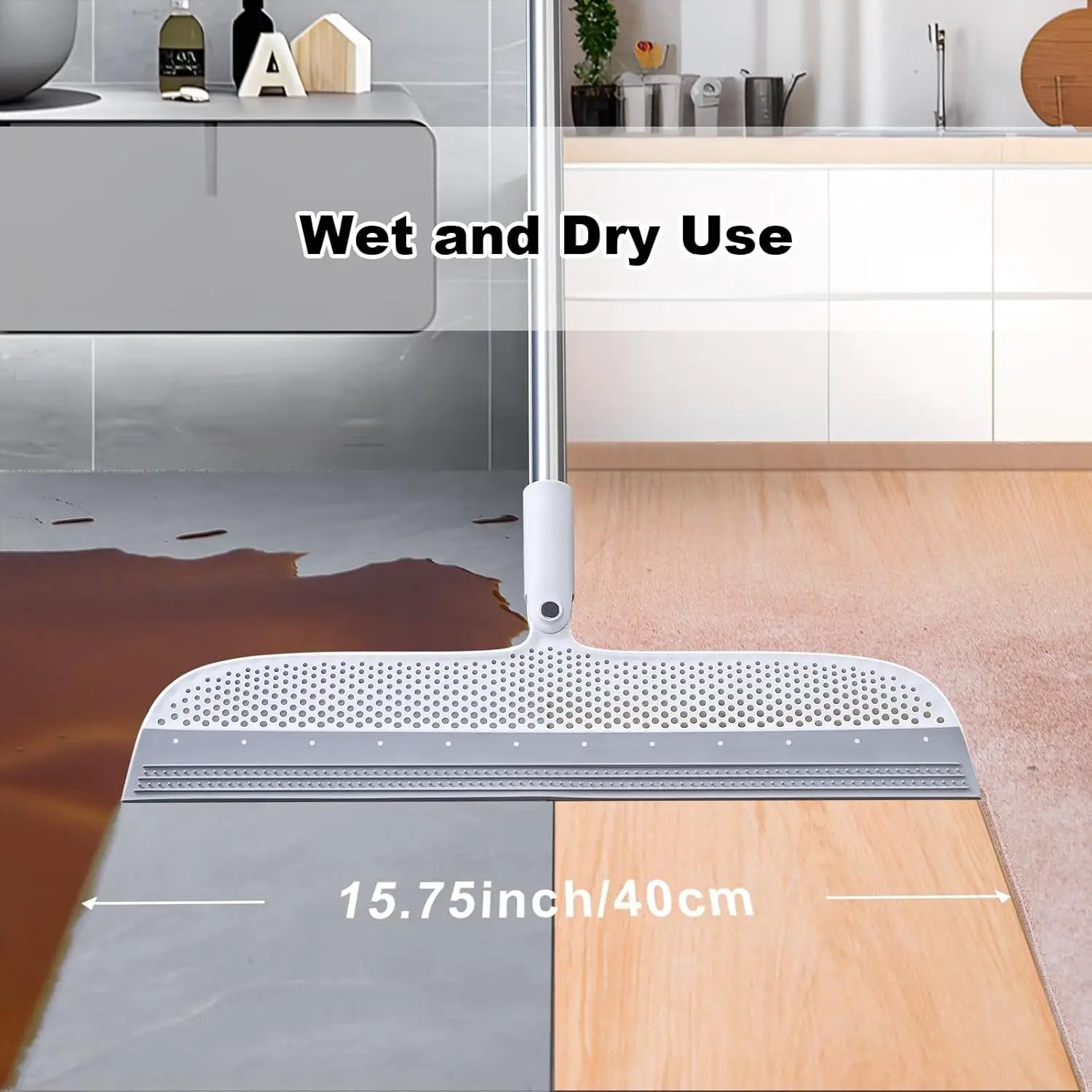 Rubber Squeegee Broom for Floor, 51.77'' Long Handle Multifunction Scraping Silicone Floor Sweeper, Pet Hair Remover Magic Broom for Carpets, Windows, Mirrors, Rugs, Hardwood, Tile Cleaning by GreenHaven Gardens