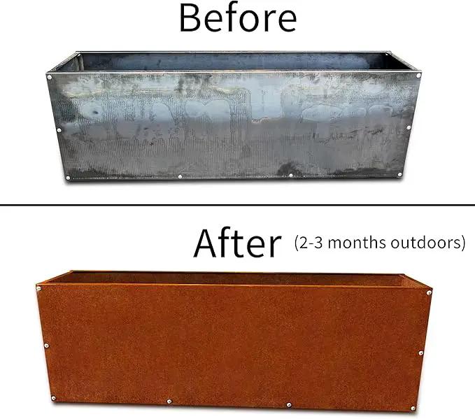 DIY CARTEL Corten Steel Rectangular Outdoor Planter Box, Rustic & Modern Farmhouse Design, Large Raised Metal Garden Bed for Commercial & Residential Use (48in x 10in x 16in) by GreenHaven Gardens