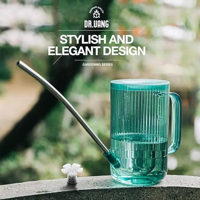 Small Watering Can Indoor Plants with Long Spout (1L, Emerald) by GreenHaven Gardens