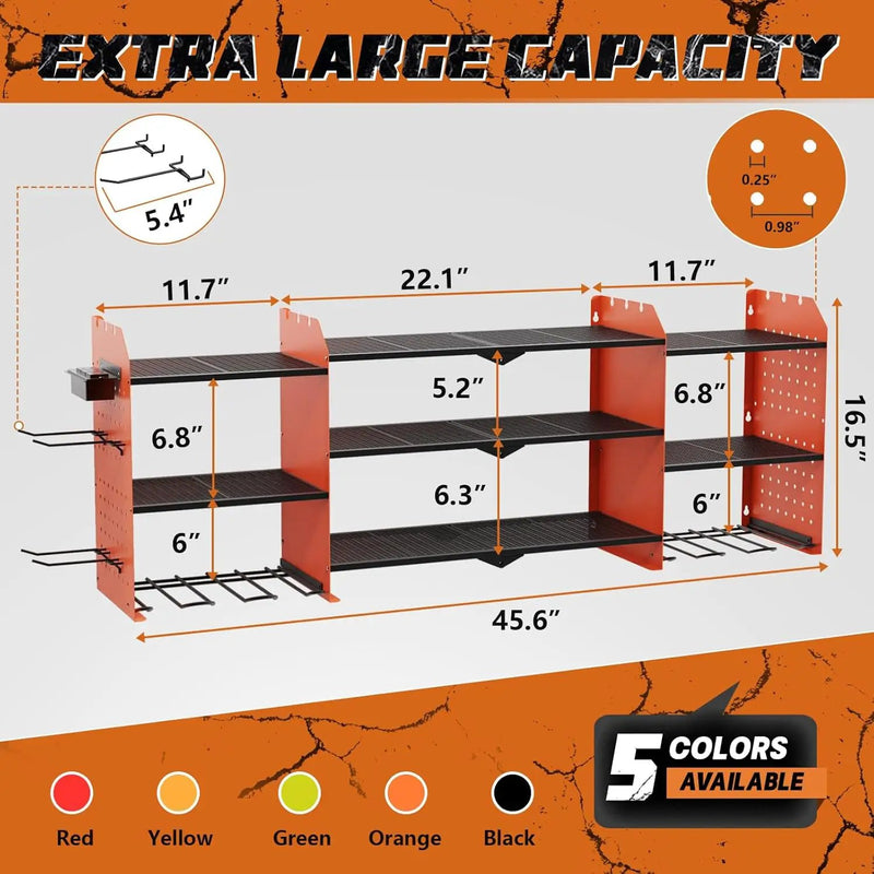 Power Tool Organizer Wall Mount, Expanded Width Garage Storage 3 Layer Heavy Duty Power Tool Storage Rack, 45.5" Battery Tools Holder with Charging Station Shelf by GreenHaven Gardens