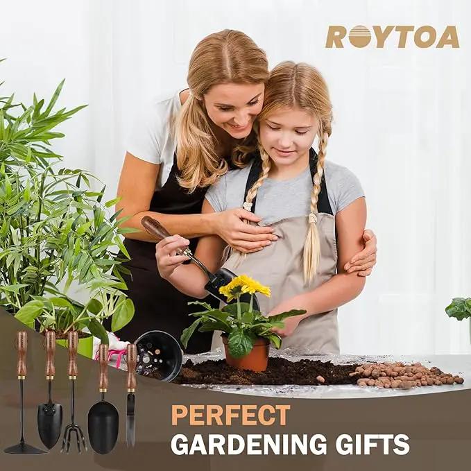 Garden Tool Set,5Pcs Gardening Tools,Stainless Steel Heavy Duty Hand Cultivator, Hoes，Shovel, Trowel and Weeder with Ergonomics Walnut Handle，Gardening Gifts for Women by GreenHaven Gardens