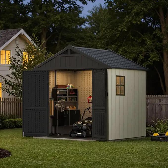 Patiowell 8 x 6 FT Resin Outdoor Storage Shed with Floor, Large Shed with Light and Lockable Door for Garden, Backyard, Tool Storage Use, Easy to Install in Beige (Kick-it Shed) by GreenHaven Gardens