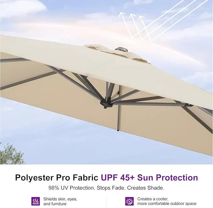 PURPLE LEAF 10 Feet Patio Umbrella with Base Outdoor Cantilever Square Umbrella Aluminum Offset Umbrella with 360-degree Rotation for Garden Deck Pool Patio, Beige by GreenHaven Gardens