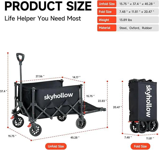 Collapsible Wagon Cart with Wheels Foldable,Folding Beach Wagons Carts Foldable for Grocery Shopping Camping Garden Fishing Sports by GreenHaven Gardens