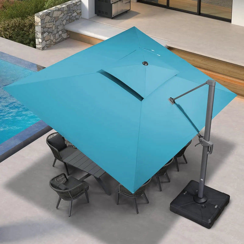 PURPLE LEAF 10' X 13' Outdoor Cantilever Umbrella Large Patio Hanging Double Top Rectangle Tilting Offset Umbrella with 360-degree Rotation for Outdoor Patio Pool Deck Turquoise Blue by GreenHaven Gardens