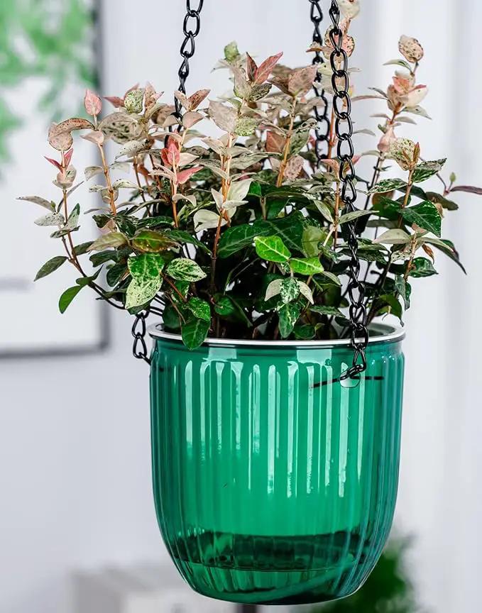 4.5 Inch 2 Pcs Self Watering Hanging Planter Indoor Plant Pots Drainage Holes, Outdoor Small Hanging Planters Flower Pot Basket, Visible Water Level, Plant Hanger Home Decor, Gardening by GreenHaven Gardens