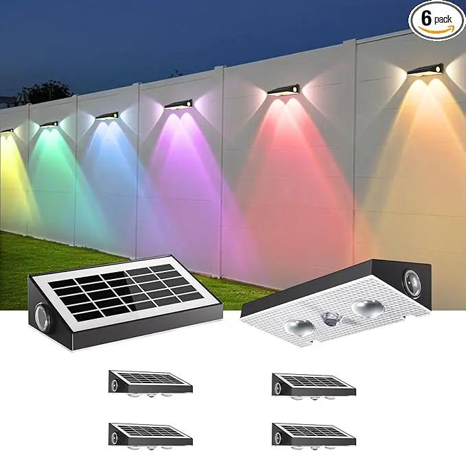 OUTON Solar Fence Lights Outdoor, 3-Side RGBCW Fence Light Solar Powered, 10 Modes Dusk to Dawn Auto ON/Off Deck Lights, IP65 Waterproof Outside Light for Garden Step Patio Backyard Wall, 6-Pack by GreenHaven Gardens