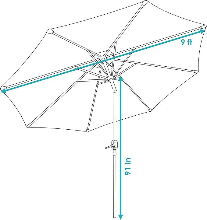 Sunnydaze Outdoor Patio Umbrella - Polyester Table Market Umbrella with Push-Button Tilt and Crank - 8 Sturdy Ribs - Catalina Beach Stripe - 9ft by GreenHaven Gardens