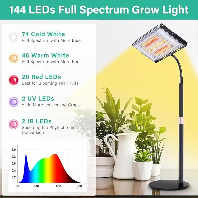 LBW Grow Light for Indoor Plants, 144 LED Full Spectrum Plant Light for Indoor Plants, Large Desk Grow Lamp with 4H/8H/12H Timer, 6-Level Brightness, Height Adjustable, Flexible Gooseneck by GreenHaven Gardens