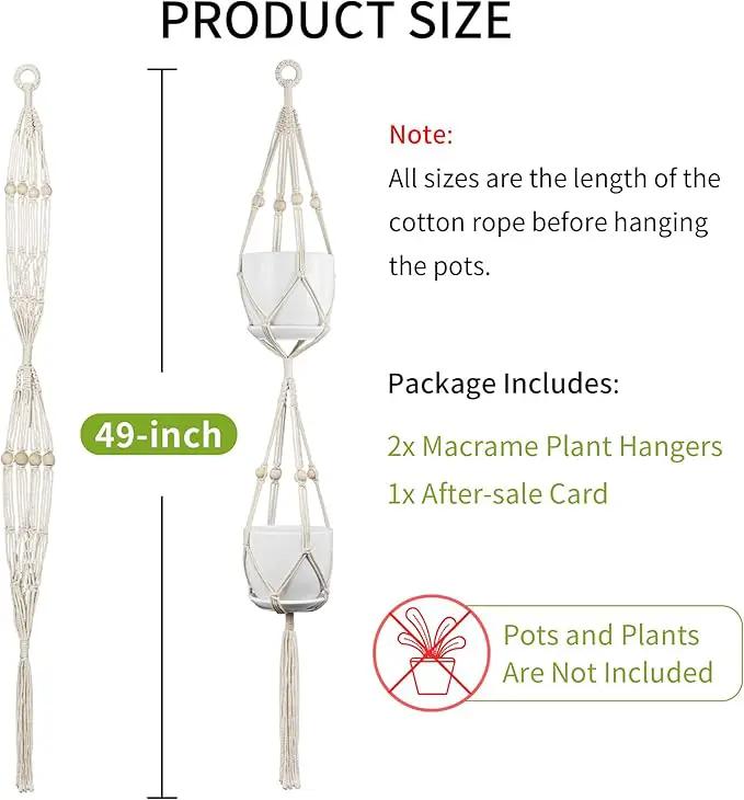 2 Pack Macrame Plant Hanger, 49 Inch, Fits 4-8 Inch Pots, 2 Tier Indoor Outdoor Hanging Planter Basket Flower Pot Holder, Boho Home Decor, Ivory (POTS NOT Included) by GreenHaven Gardens