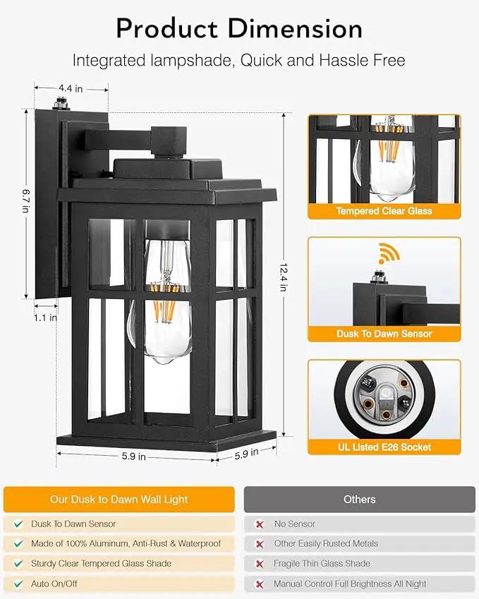 Dusk to Dawn Outdoor Lights for House, 2 Pack Outdoor Light Fixture, Black Exterior Lighting Fixtures, Dusk to Dawn Outdoor Lighting for House, Porch, Garage, Doorway, Anti-Rust, Waterproof by GreenHaven Gardens