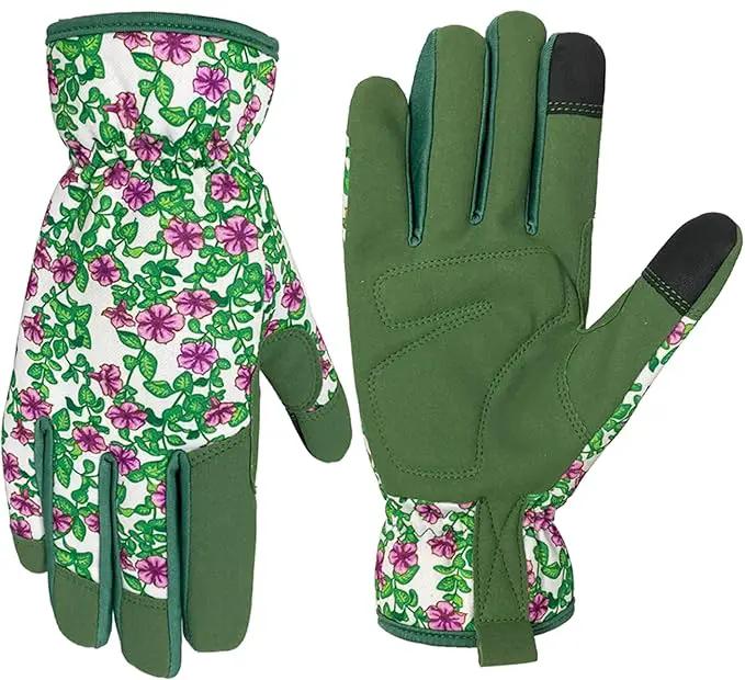 Gardening Gloves for Women, Garden Gloves with Touch Screen, Thorn Proof Puncture Resistant Working Gloves, Gardening Gifts for Women (Green with purple flowers, Medium) by GreenHaven Gardens