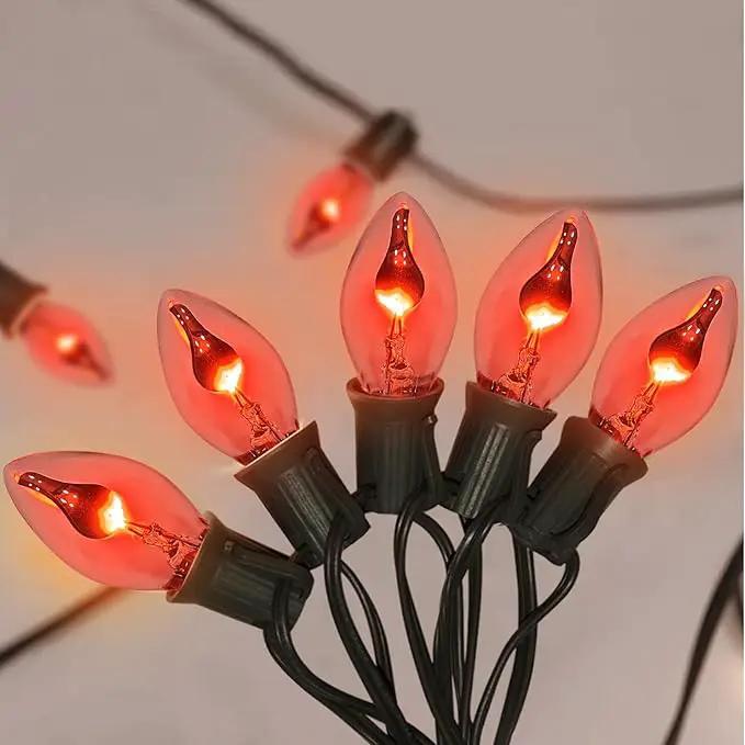 C7 Christmas Flicker Flame String Lights, 25Ft C7 Outdoor Christmas Decorations String Lights with C7 Clear Flicker Flame Bulbs, Hanging Patio Lights for Christmas Halloween Party Garden Porch-Black by GreenHaven Gardens