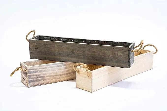20" Rectangular Rustic Wood Planter with Handle and Plastic Liner l Rustic Barn Wood l Country Style, Home and Wedding Decorations, Garden Ornaments (20x4 w Handle Set of 2, Natural) by GreenHaven Gardens