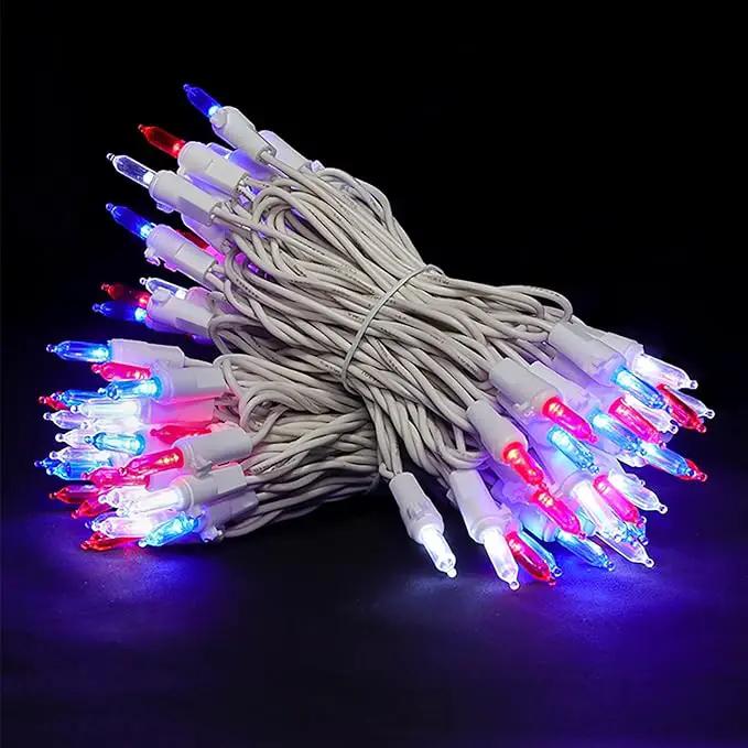 MULTI-SPARKING Red White and Blue LED Christmas Lights - 100 Count 4th of July Patriotic String Lights for Tree, Party, Independence Day Decorations, 33 Feet White Wire, UL Certified, Connectable by GreenHaven Gardens