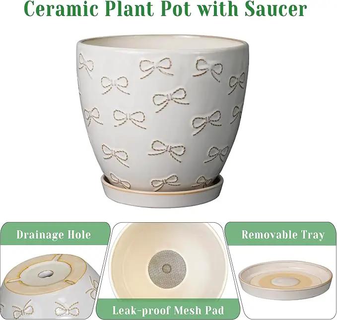 Pots for Plants 10 Inch - Ceramic Planter Large Plant Pot for Indoor Plants Outdoor Round Flower Pot with Drainage Hole and Saucer Home Garden Decor White by GreenHaven Gardens