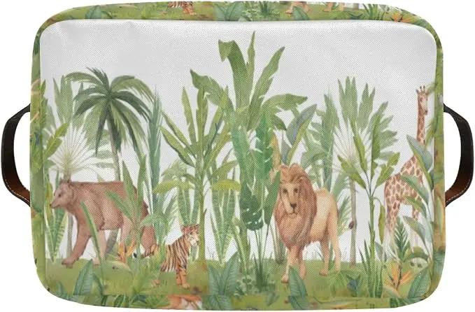 Animal Rectangular Storage Basket Organizer Bin Shelf Baskets For Home Office Dorm Lions Tigers Bears Giraffes Forests by GreenHaven Gardens