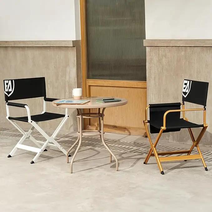 EVER ADVANCED Aluminum Directors Chair, Folding Studio Movie Chairs Camping Event Vendor Chair, 19" Seat Height Black Fabric/Golden Frame, Support 350lbs by GreenHaven Gardens