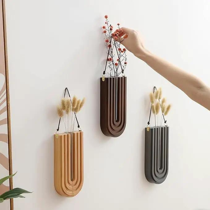 Wood Wall Planter Indoor, Propagation Station, Wooden Hanging Vase for Dried Flowers, Wall Plant Holder, Boho Wall Décor for Living Room U Rainbow Shape (Set of 3) by GreenHaven Gardens