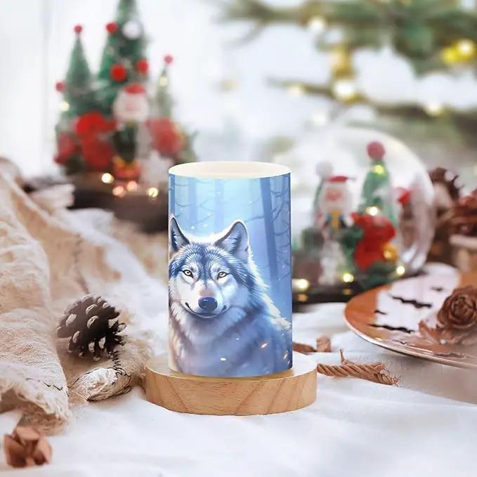Flickering Flameless Candles, Wolf Winter Forest LED Candles with Remote Timer, Set of 2 Battery Operated Candle for Valentine Wedding Birthday by GreenHaven Gardens