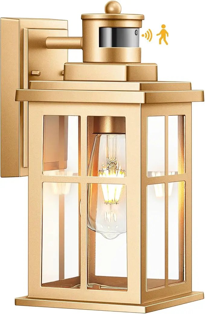 Motion Sensor Outside Lights for House, Modern Dusk to Dawn Outdoor Lighting, 2 Pack Gold Anti-Rust Outdoor Wall Lights with Transparent Glass, Waterproof Outdoor Porch Lights for House, Patio by GreenHaven Gardens